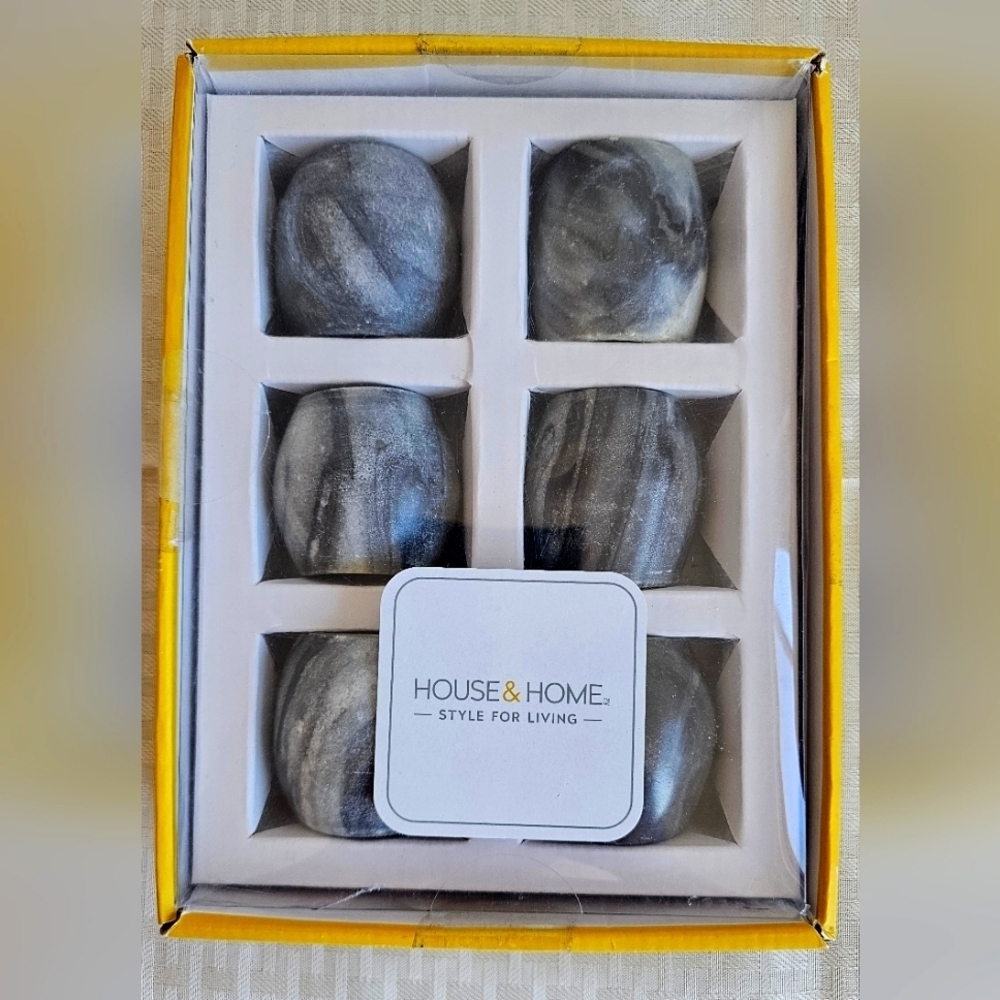 Set Of 6 Napkin Rings Genuine Marble House & Home Marble Grey White